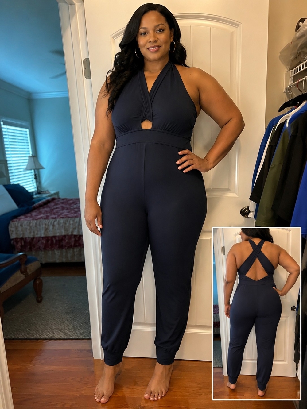 Sleeveless Navy Halter Jumpsuit - Women's Plus